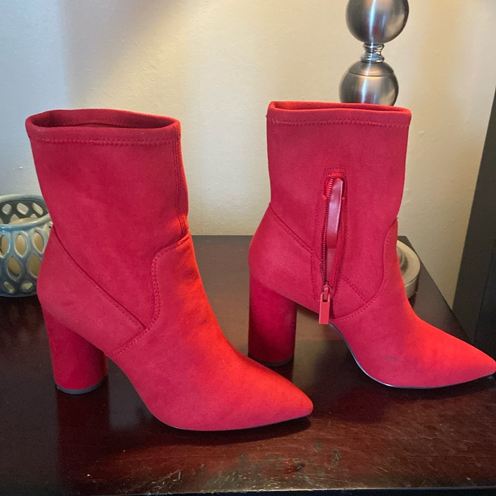 BCBGeneration Red Suede Pointed-Toe Ankle Boots
